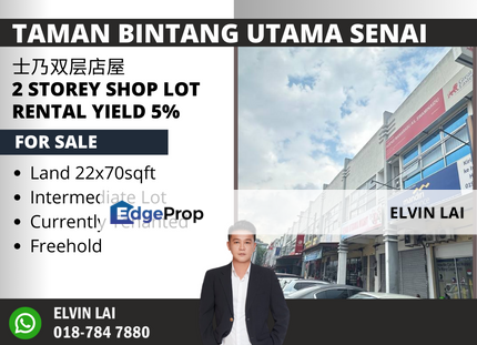 Taman Bintang Utama Senai / Double Storey Shop Lot / ROI 5%, Johor, Senai