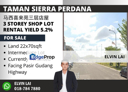 Taman Sierra Perdana / 3 Storey Shop Lot ROI 5.2% / Facing Main Road, Johor, Masai