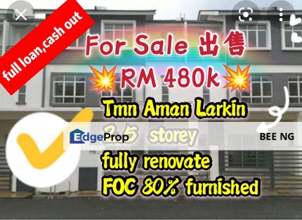 Taman Aaman Larkin 2.5 storey Renovate full loan , Johor, Johor Bahru