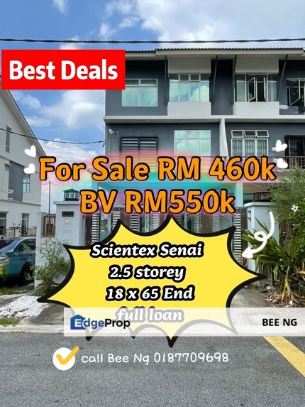 Taman Scientex Jaya Senai 2.5 Storey end lot lower price Best Deals, Johor, Senai