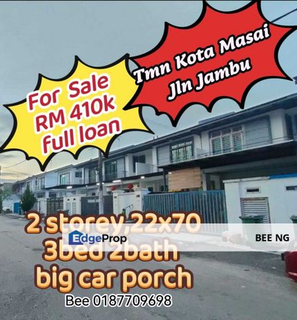 Taman Kota Masai Pasir Gudang 2 Storey 22x70 full loan cash out super value , Johor, Pasir Gudang