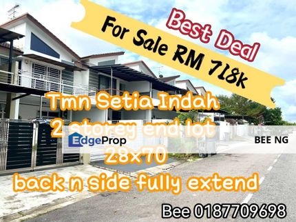 Taman Setia Indah Jalan Indah 10 Double Storey 28x70 end lot bank and side full extend, Johor, Johor Bahru