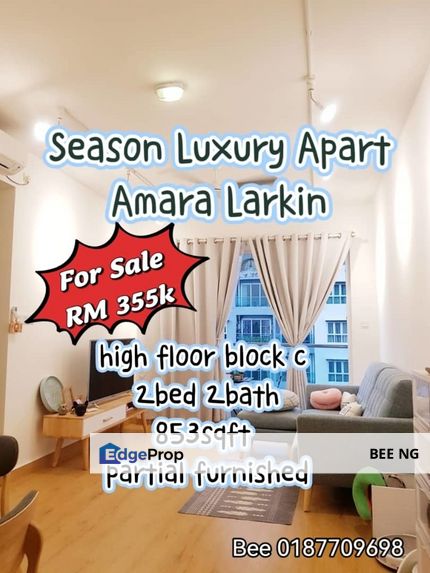 Season Luxury Apartment @ Amara Larkin 2 bedroom high floor lower price , Johor, Johor Bahru