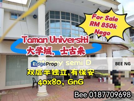 Taman Universiti Skudai Double Storey Semi D 40x80 G&G Good Condition Lower market price  , Johor, Skudai