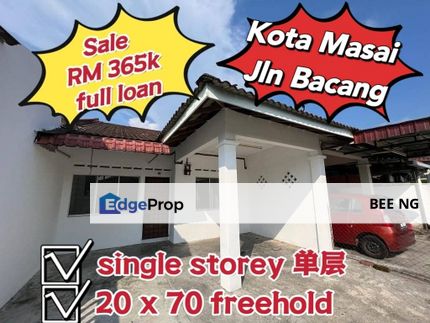 Taman Kota Masai Jalan Bacang Single Storey 20x70 Full Loan , Johor, Pasir Gudang