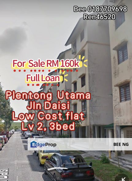 Plentong Utama Jalan Bunga Daisi flat full loan , Johor, Pasir Gudang