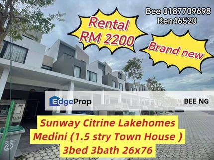 Sunway Citrine Lakehomes Medini 1.5 storey Town house for Rent , Johor, 