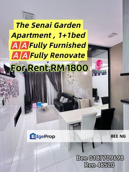 The Senai Garden Apart 1+1bed 🅰️🅰️🅰️Fully Renovate n Furnished , Johor, Senai