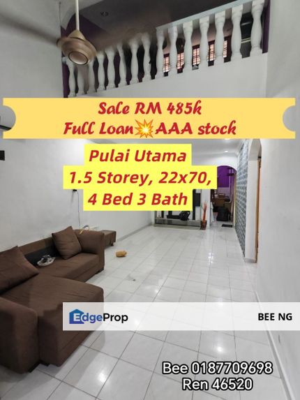 Taman Pulai Utama Skudai 1.5 storey 22x70 full loan for sale , Johor, Skudai