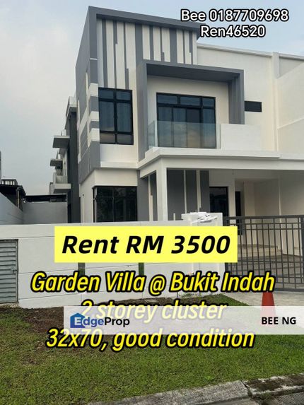 Garden Villas @ Bukit Indah 2 storey cluster for rent, Johor, Johor Bahru