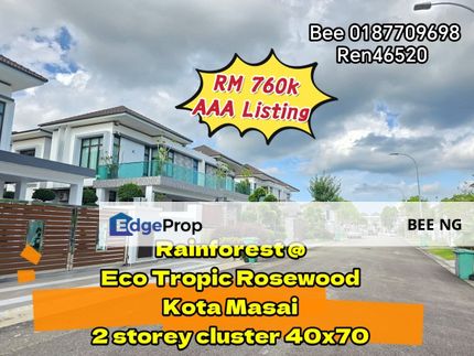 Eco Tropics @ Rainforest Rosewood Tmn Kota Masai 2 storey cluster good condition for sale , Johor, Masai