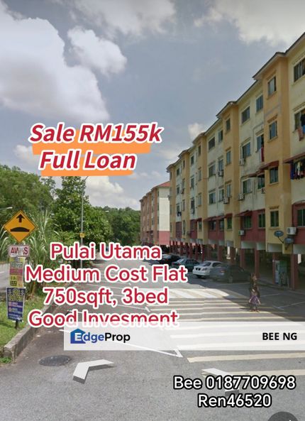 Pulai Utama Medium Cost Flat 750sqft extra large full loan , Johor, Skudai