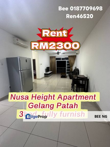 Nusa Height Apartment Gelang Patah 3bed fully furnished for Rent , Johor, Gelang Patah