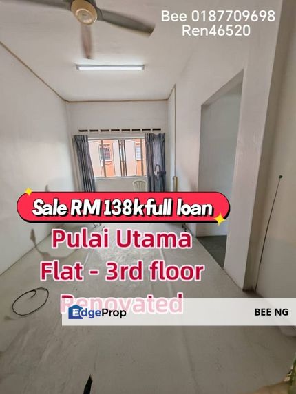 Pulai Utama Low Down payment Full Loan Flat 650sqft 3bed Renovate for sale , Johor, Skudai