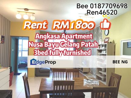 Bayu Angkasa Apartment Gelang Patah 3bed fully furnished for Rent , Johor, Gelang Patah