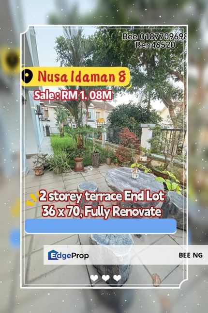 Nusa Idaman 8 Double Storey End Lot 36x70 Fully Renovation , Johor, Johor Bahru
