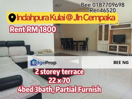 Indahpura Kulai Jalan Cempaka 2 storey terrace G&G partial furnish for rent , Johor, Kulai