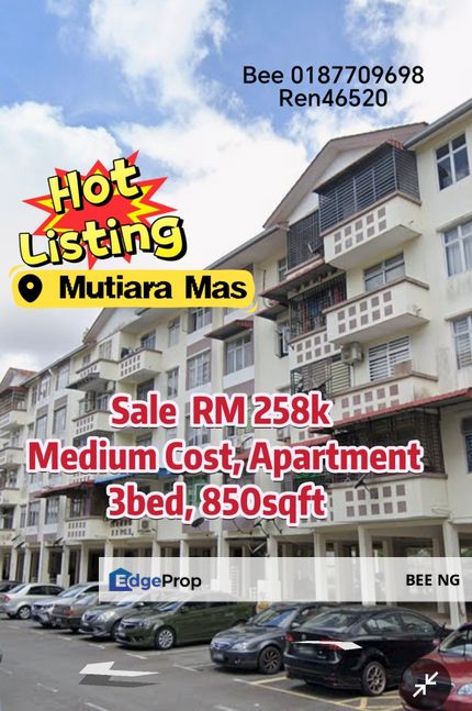 Flat mutiara mas Low Floor 3bed 850sqft hot listing for Sale , Johor, Skudai