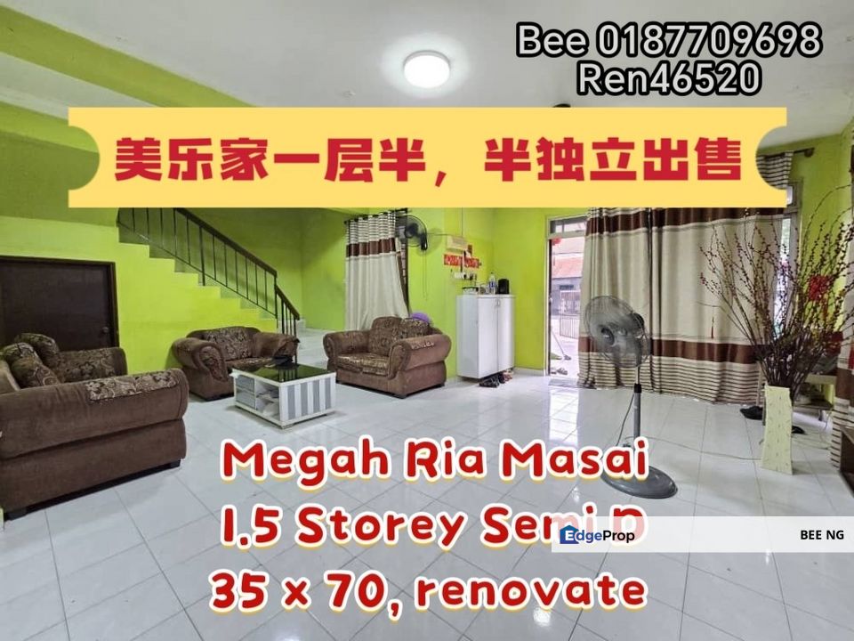Taman Megah Ria Masai 1.5 storey Semi D 35x70 for sale , Johor, Masai