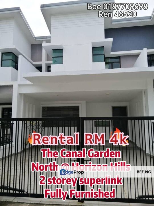 The Canal Garden North Horizon Hills double storey superlink fully furnished for rent , Johor, 