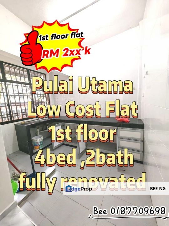 Pulai Utama Low Cost Flat 1st floor Fully Renoavted 4bedroom 2bathroom , Johor, Skudai
