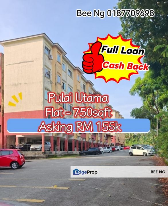Pulai Utama Medium Cost Flat 750sqft extra large full loan , Johor, Skudai