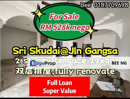 Taman Sri Skudai 2 Storey Terrace 22x70 Fully Renovate Full Loan Super Value , Johor, Skudai