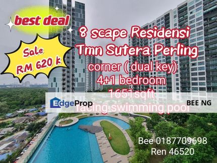 8scape Residences Taman Sutera @ Perling Dual Key 4+1 Bed below market price full loan , Johor, Johor Bahru