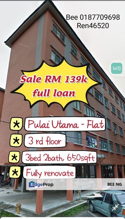 Pulai Utama Flat Fully Renovate Full Loan 3rd Floor , Johor, Skudai