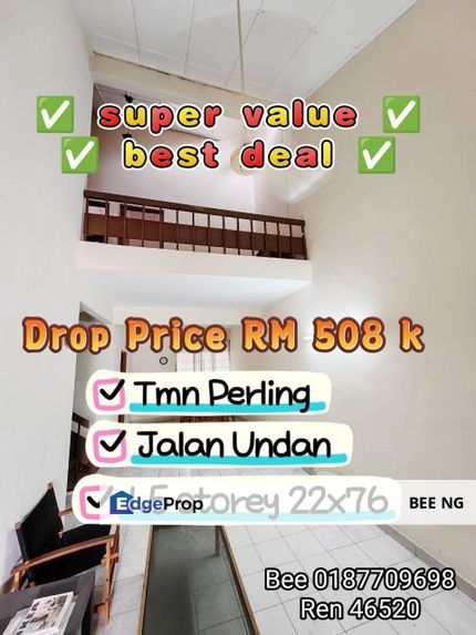 Taman Perling Jalan Undan Full Loan 1.5 Storey terrace 22x76 Unblock , Johor, Johor Bahru