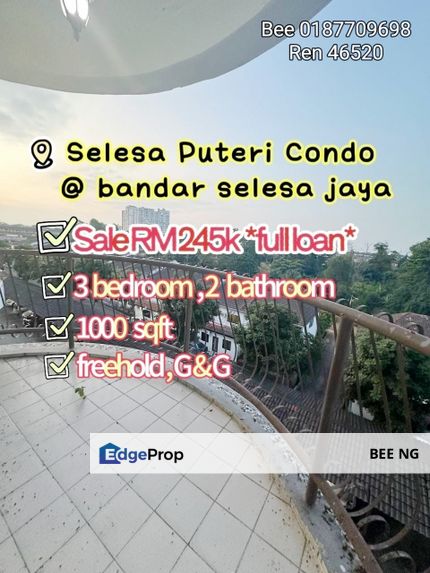 Selesa Puteri Condo @ Selesa Jaya Skudai 3bed G&G Awing Car Park Full Loan , Johor, Skudai