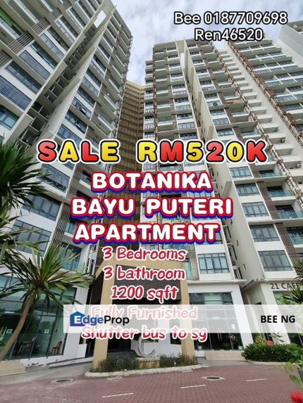 Botanika Bayu Puteri Apartment @ nearby Midvalley shutter bus to SG 3bed 3bath Good Condition Nego , Johor, Johor Bahru