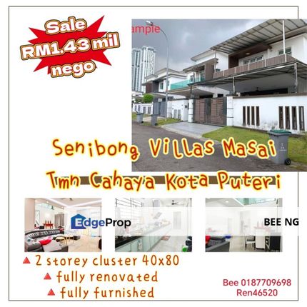 Senibong Villas Masai Taman Cahaya Kota Puteri 2 Storey Semi D 40x80 Renovated , Johor, Masai