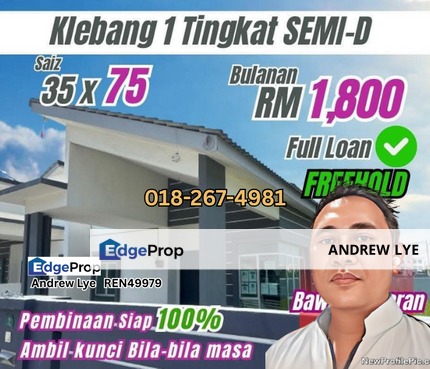 KLEBANG NEW HOUSE SINGLE STOREY SEMI DETACHED HOUSE FOR SALE , Perak, Ipoh