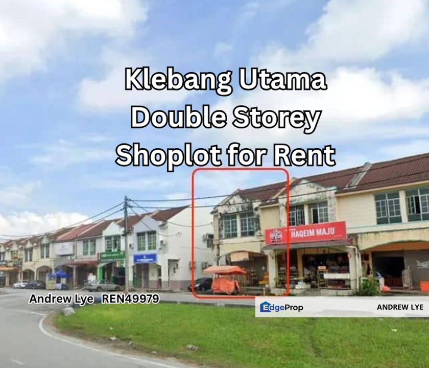 Klebang Utama Double Storey End Lot Shoplot for Rent, Perak, Ipoh