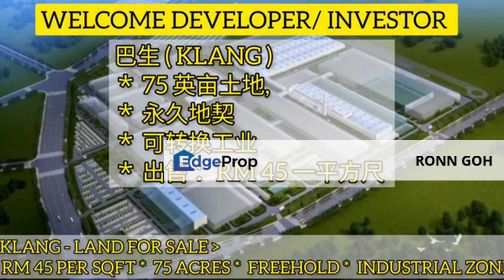 * KLANG : 75 ACRES FREEHOLD INDUSTRIAL ZONE LAND ( FOR SALE ) * 巴生 : 75 英亩 永久业权 工业区 土地（ 出售 ）, Selangor, Klang