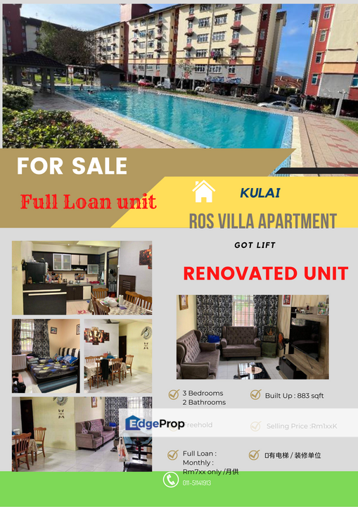 Rose Villa Apartment, Taman Putri, Kulai, Johor for Sale RM189,000 By