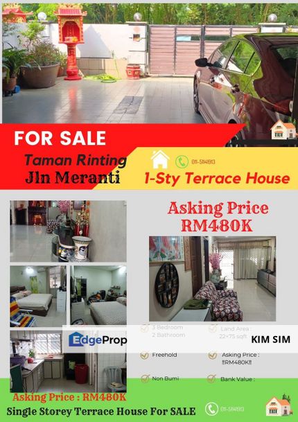 Taman Rinting, Jalan Meranti For Sale, Single Storey Terrace House, Masai, Pasir Gudang, Taman Megah Ria, Bandar Seri Alam., Johor, Masai