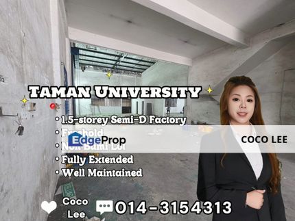 Taman University @ Light Industrial 1.5-storey Semi-D Factory, Johor, Skudai