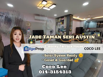 Jade Taman Seri Austin @ Renovated with Solar System Ready 2-storey Terrace House, Johor, Johor Bahru
