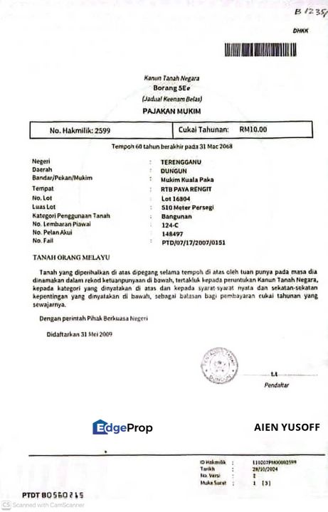 Tanah Lot Banglo Rtb Tebing Tembah near to Kg Nyiur, Terengganu, Paka