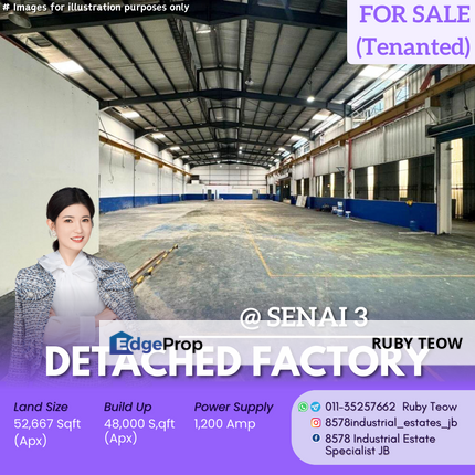 Kawasan Perindustrian Senai 3 - Detached Factory with Office (Tenanted) for Sale, Johor, Senai