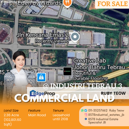 Kawasan Perindustrian Tebrau 3 - 2 Adjoining Commercial Land for Sale, Johor, Johor Bahru