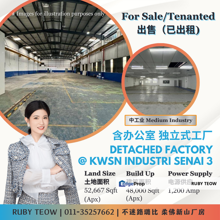 Kawasan Perindustrian Senai 3 - Detached Factory with Office (Tenanted) for Sale, Johor, Kulai