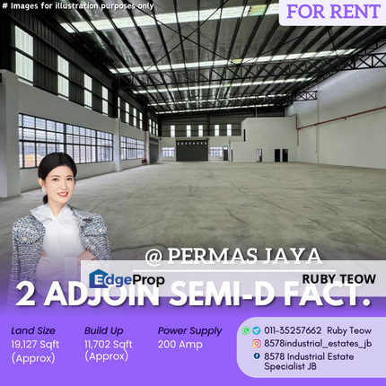 Permas Jaya - 2 Adjoining Semi-Detached Factory for Rent, Johor, Masai