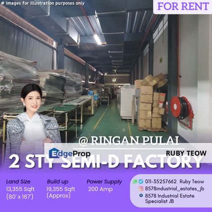 Taman Perindustrian Ringan Pulai - 2 Sty Semi-D Factory for Rent , Johor, Skudai