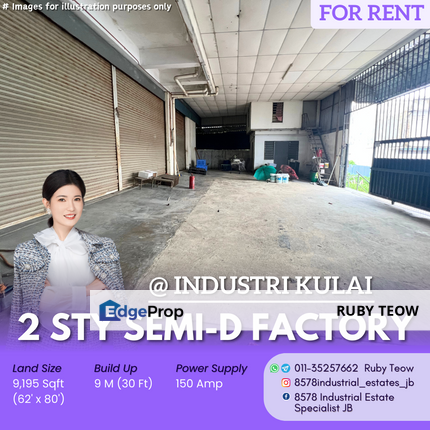 Kawasan Industrial Kulai - 2 Sty Semi-D Factory for Rent, Johor, Kulai