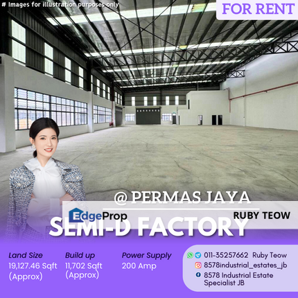 Permas Jaya - Semi-D Factory with Office (Adjoined) for Rent, Johor, Masai