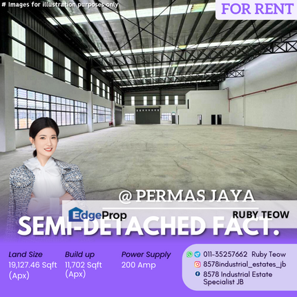 Permas Jaya - Semi-Detached Factory (2 Adjoined) with Office Building for Rent, Johor, Masai