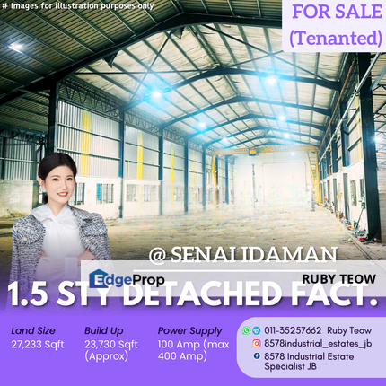 Kawasan perindustrian Senai Idaman - 1.5 Sty Detached Factory (Tenanted) for Sale, Johor, Senai